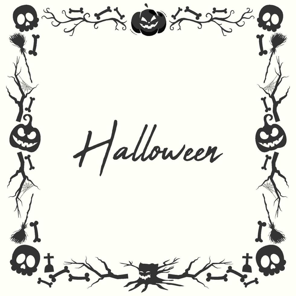 Decorative halloween bone skull frame with creepy tree branch vector