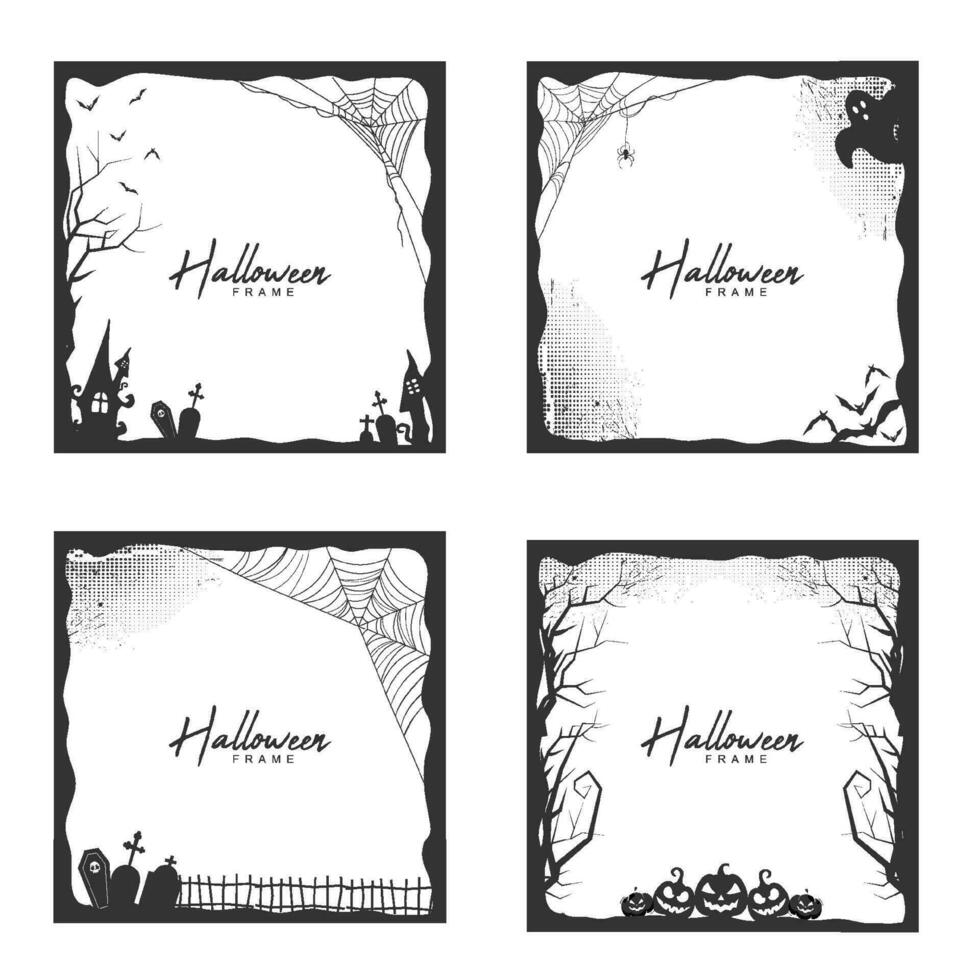 Halloween grunge frame with halftone dead tree and spider net vector