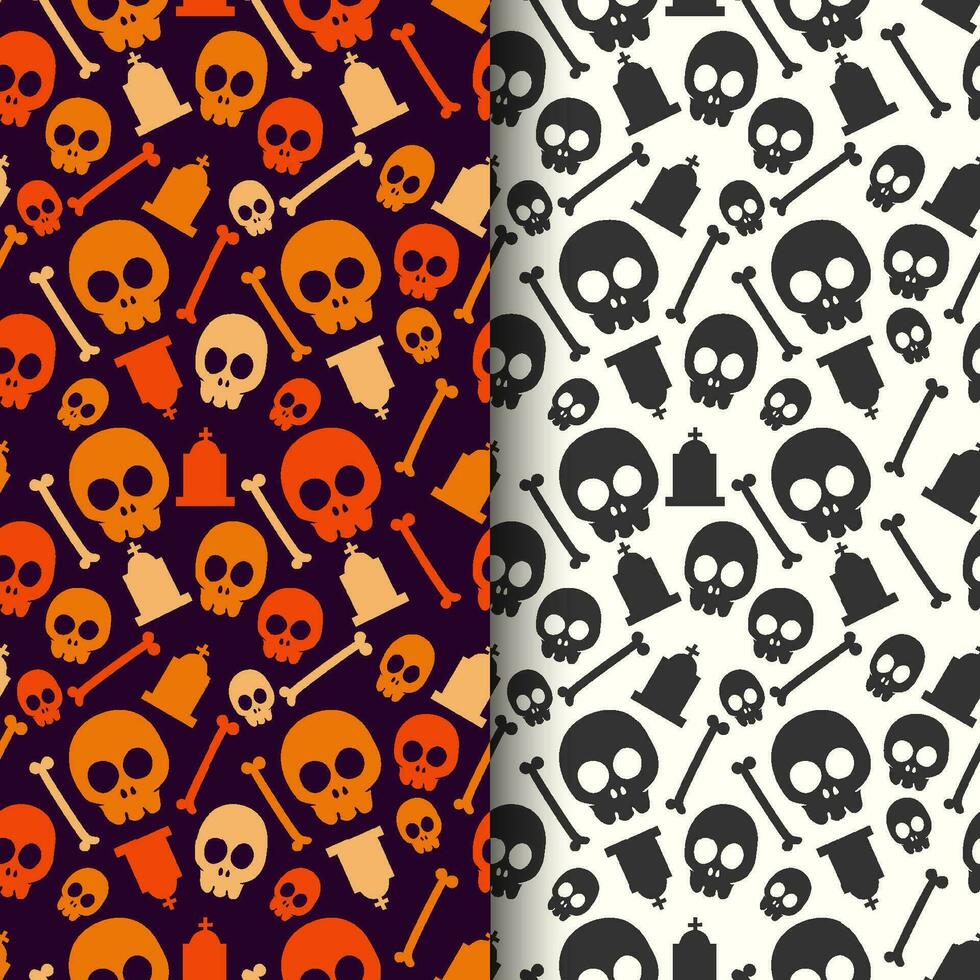 Halloween patterns collection with halloween skull tombstone and bones vector