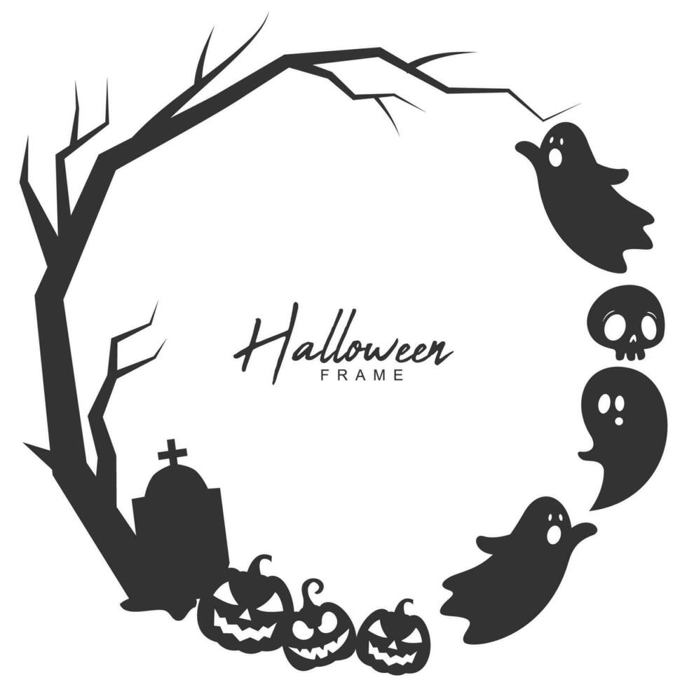 Halloween themed ghost frame with spider net and creepy tree branch vector