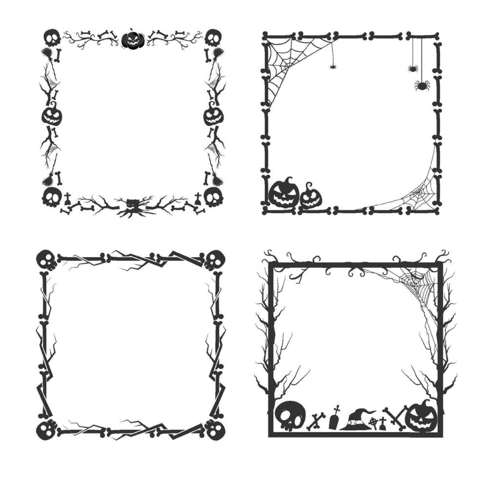 Decorative halloween bone skull frame with creepy tree branch vector