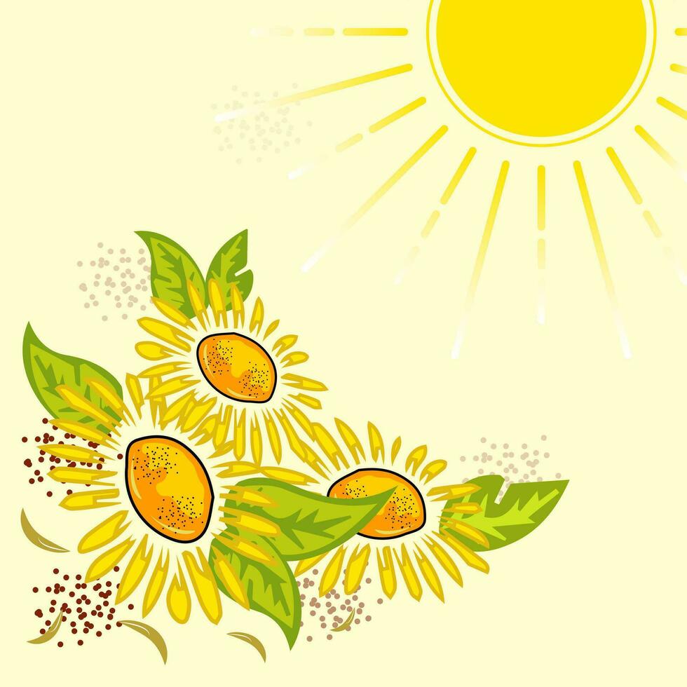 Sunflower with sunshine, simple vector art.