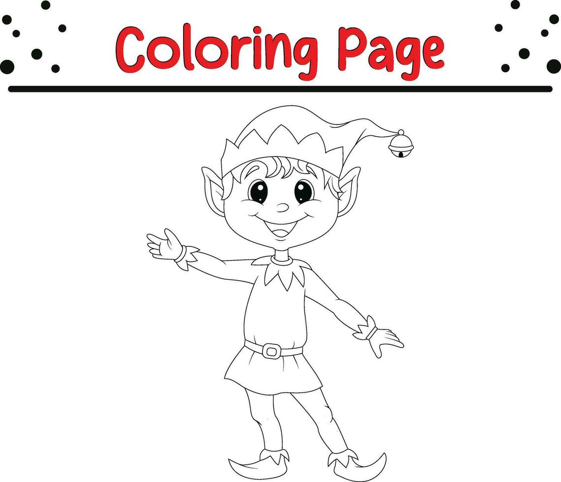 Christmas elf coloring page for children vector