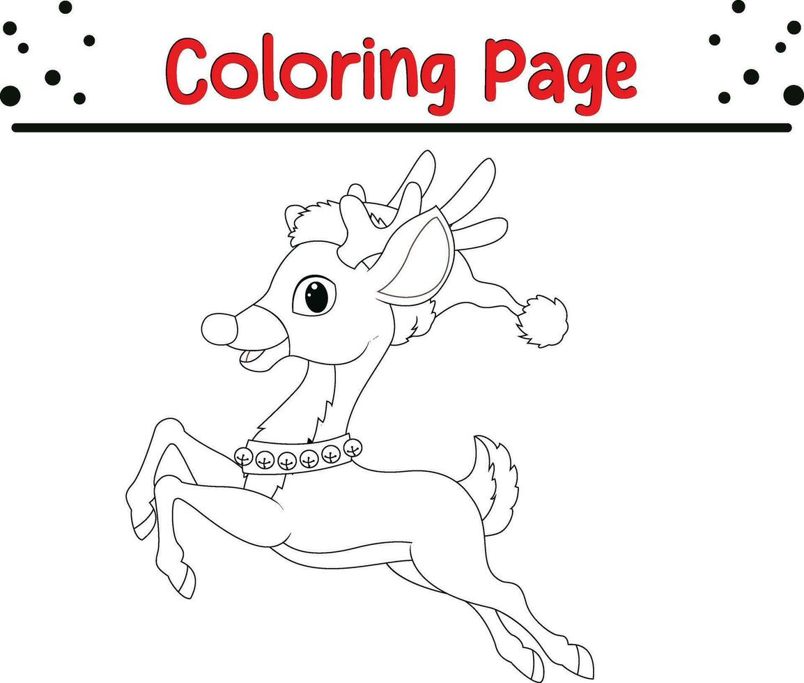 Cute Deer coloring page. Happy Christmas coloring book for  children. vector