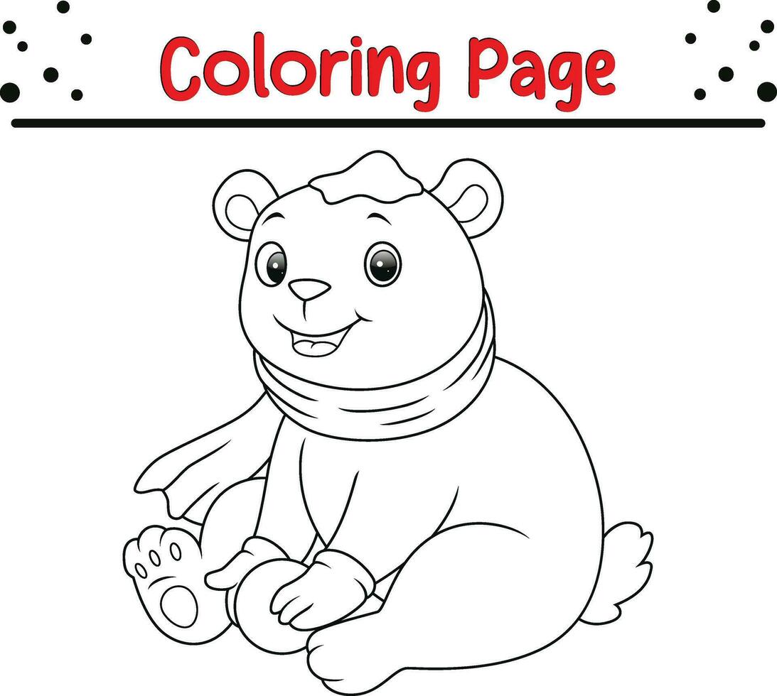 Happy Christmas animal coloring page. Black and white vector illustration for coloring book