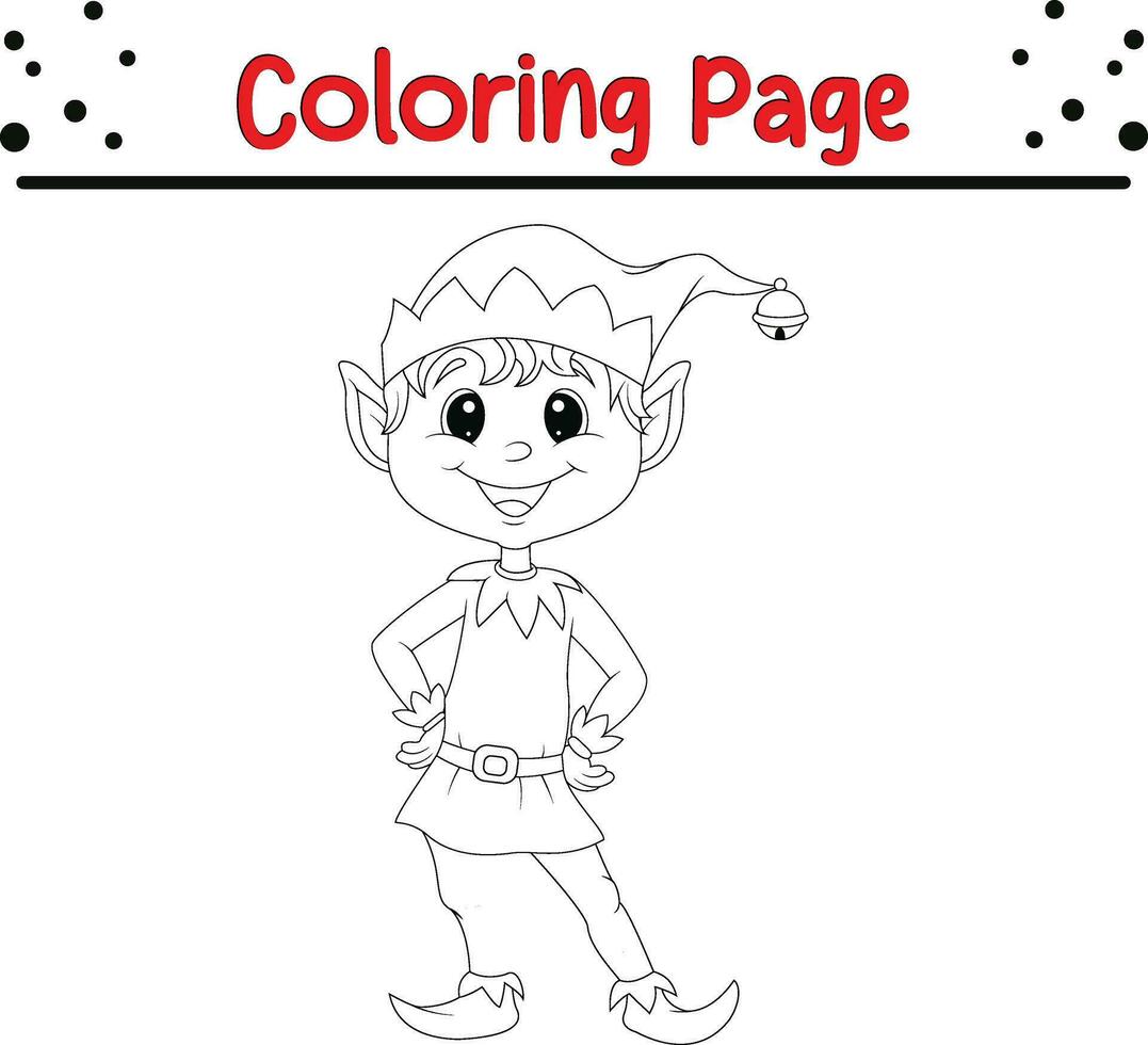 Christmas elf coloring page for children vector