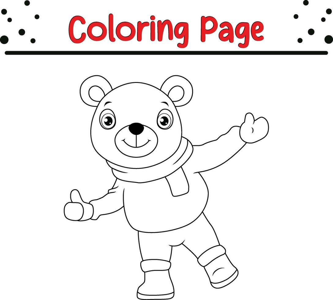 Happy Christmas animal coloring page. Black and white vector illustration for coloring book