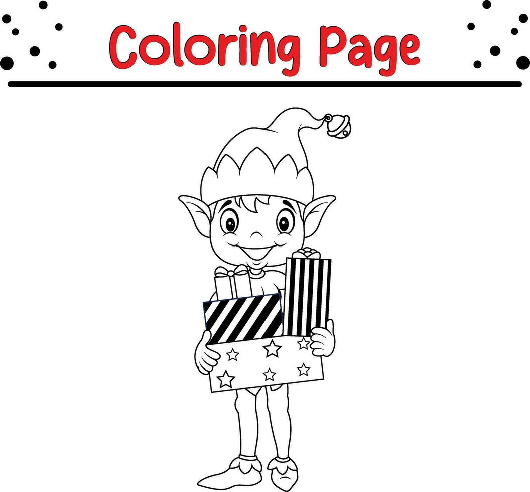 Christmas elf coloring page for kids vector