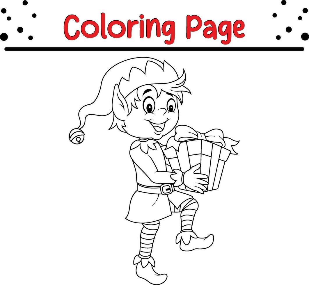 Christmas elf coloring page for kids vector