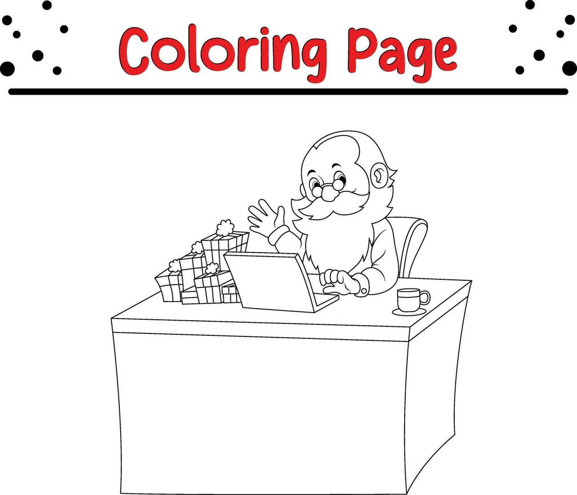 Happy Christmas coloring page. Black and white vector illustration for coloring book