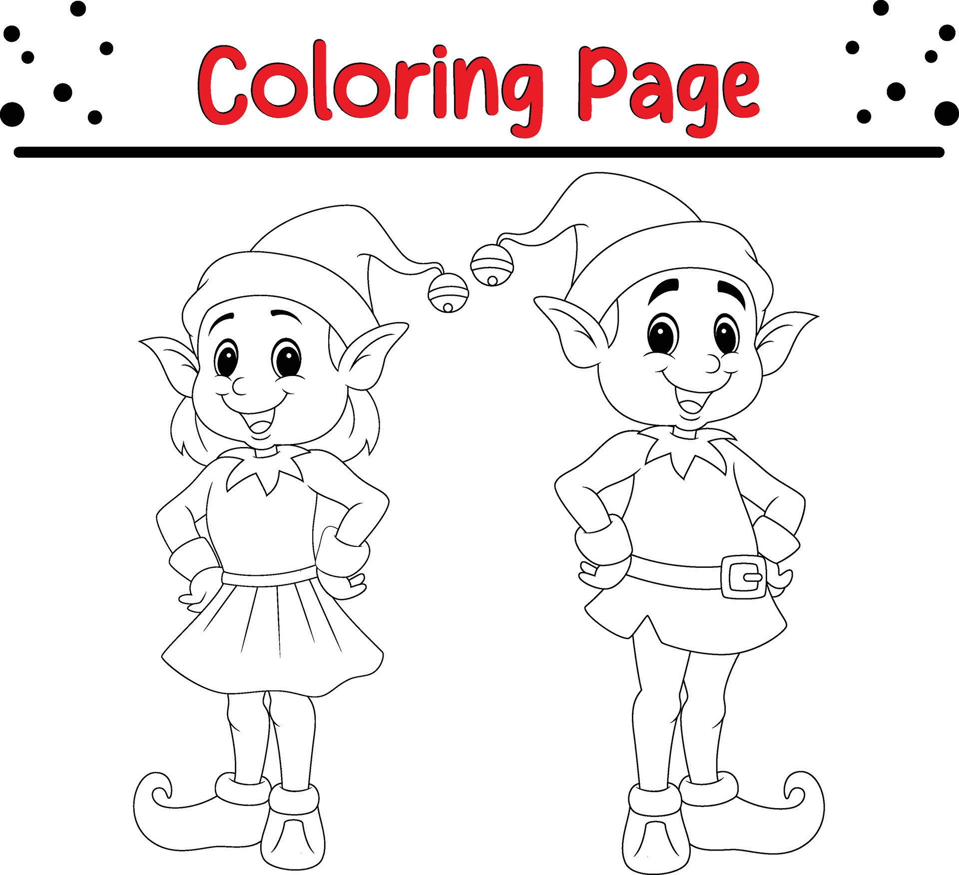 Christmas Cute elf coloring page - Christmas Cute Elf Coloring Page For Children Vector