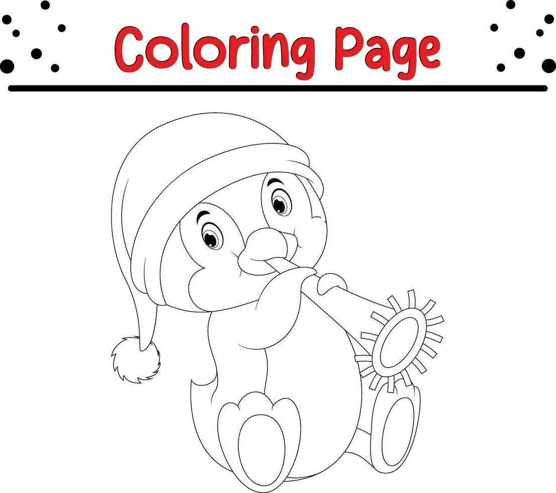 Cute Penguin coloring page. Happy Christmas Animal coloring book. vector