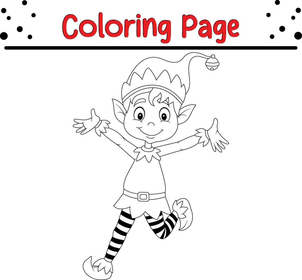 Christmas elf coloring page for kids vector