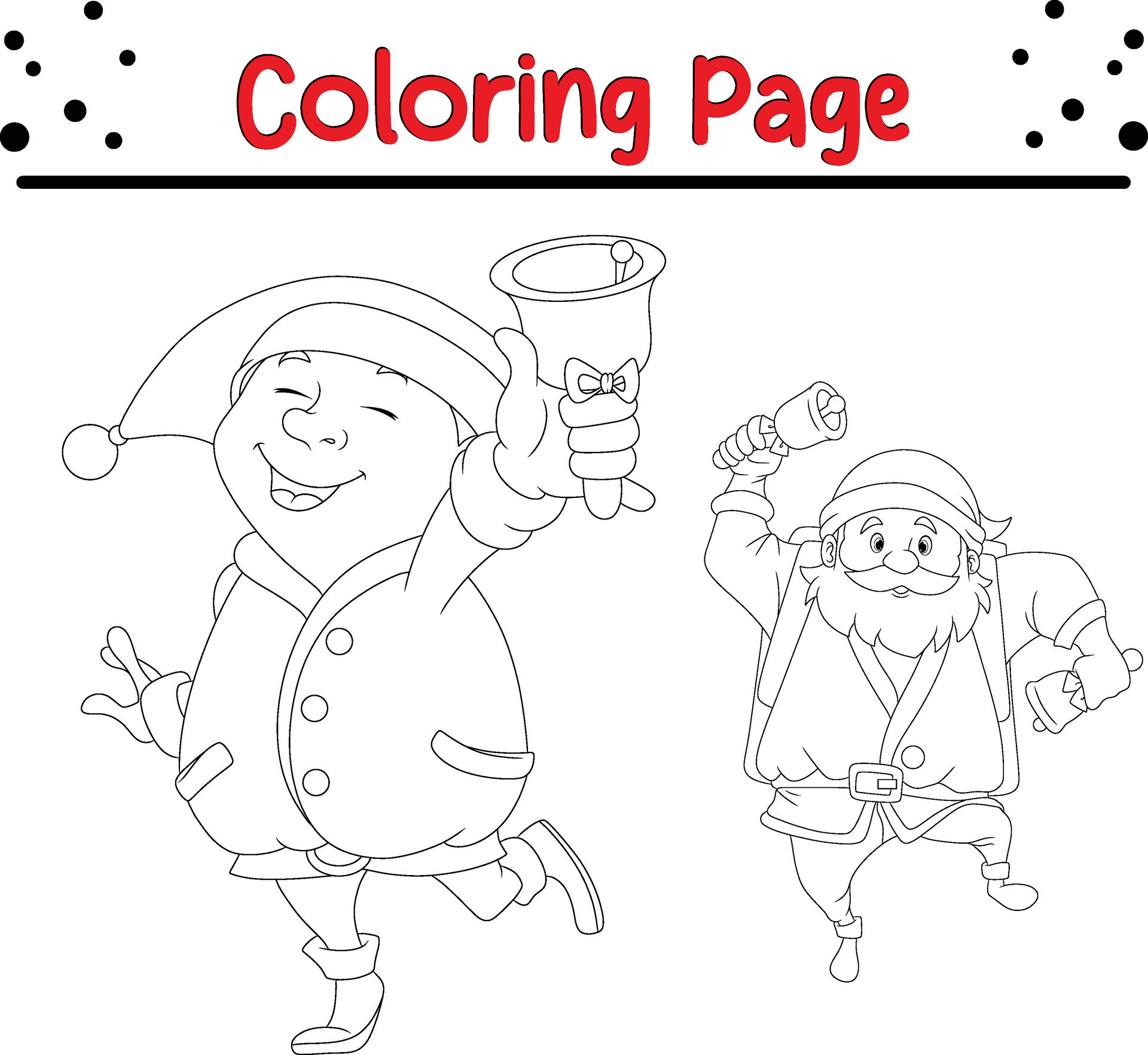 Happy Christmas coloring page. Black and white vector illustration for