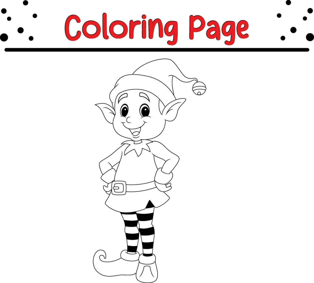 Christmas Cute elf coloring page for children vector