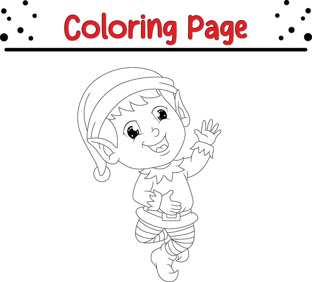 Christmas elf coloring page for kids vector