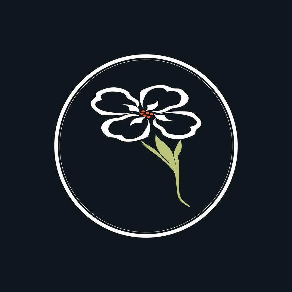 Jasmine element vector logo. Round emblem in minimal linear style - natural product design, florist, cosmetics, ecology concept, wellness, spa, raw food package.