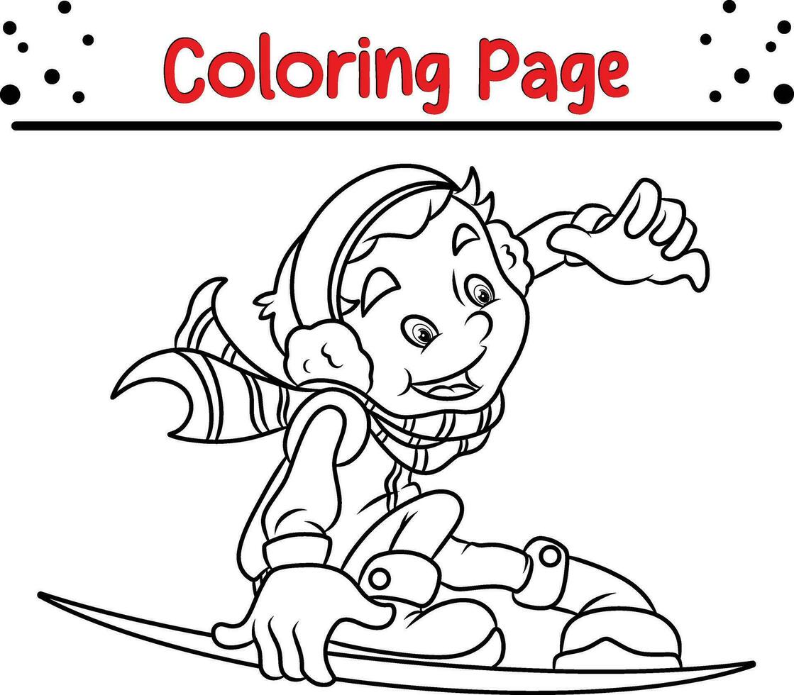 Happy Christmas coloring page. Black and white vector illustration for