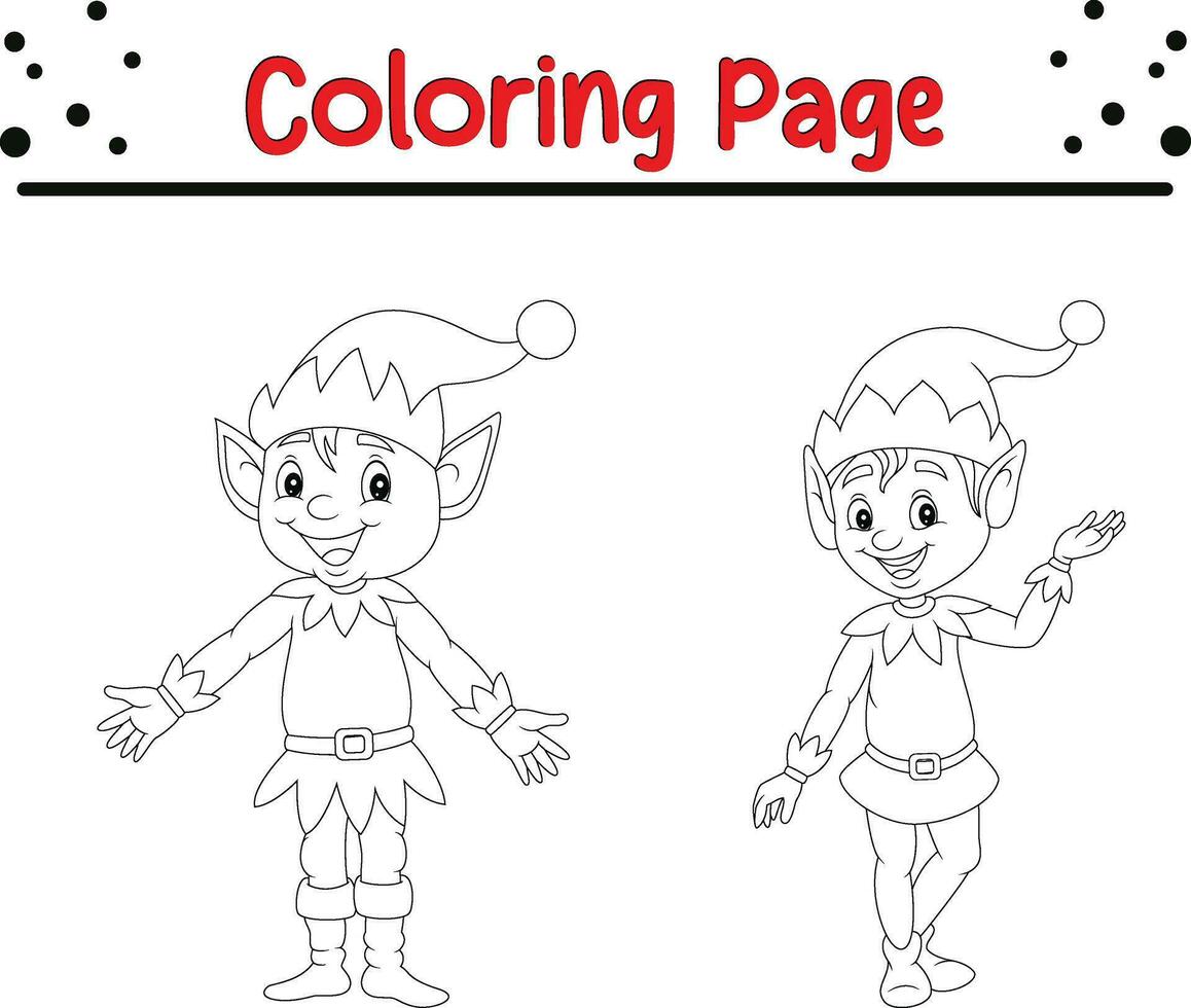 Christmas elf coloring page for children vector