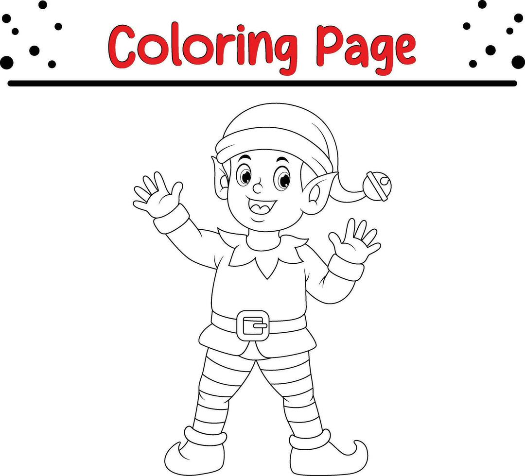 Christmas Cute elf coloring page for children vector
