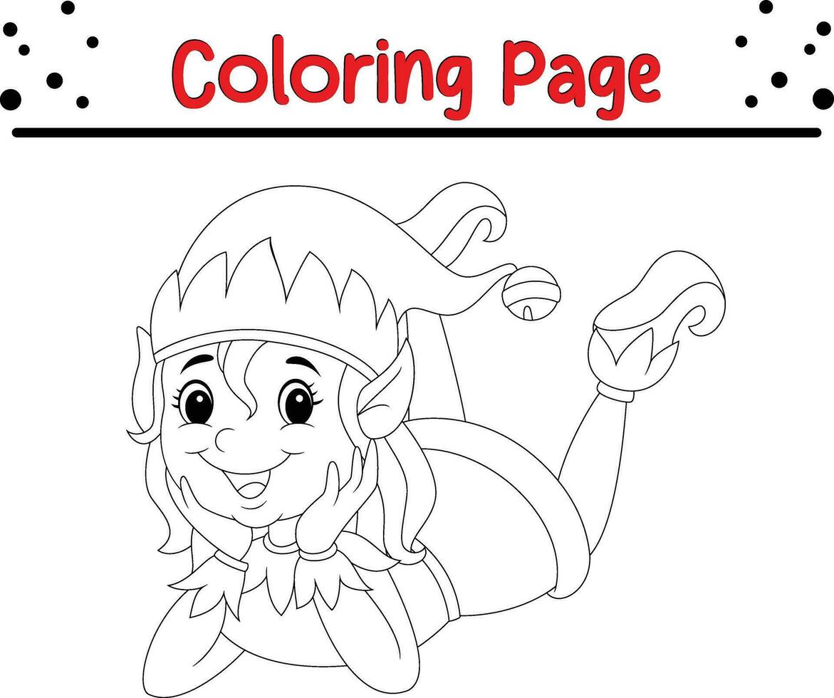 Christmas Cute elf coloring page for children vector