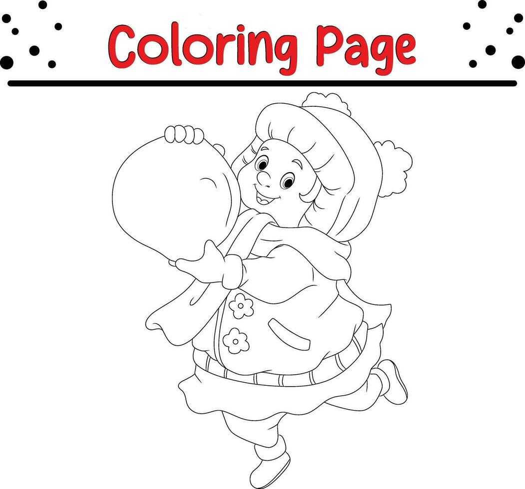 Happy Christmas coloring page. Black and white vector illustration for coloring book