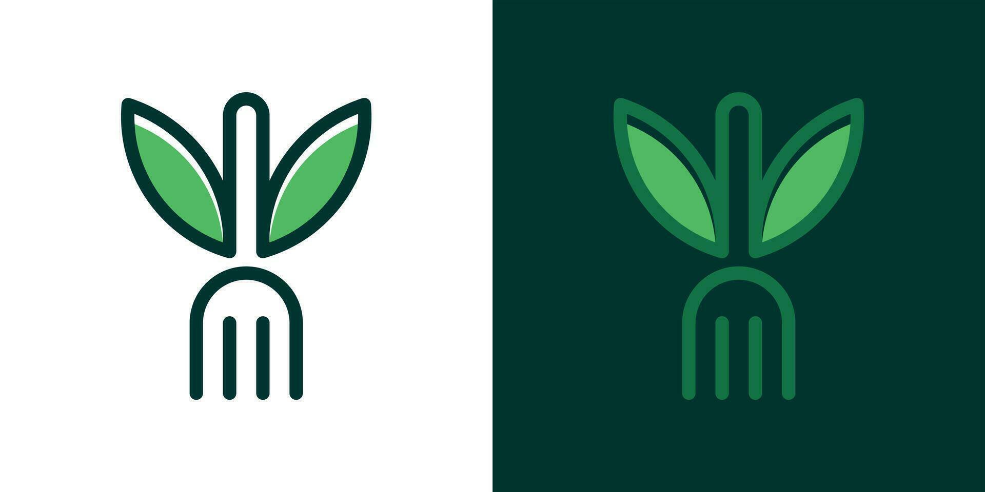 fork and leaf logo design food nature illustration vector