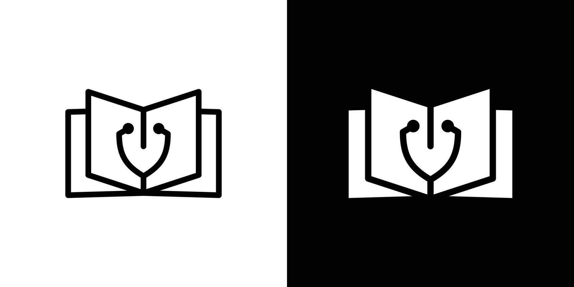 libro y estetoscopio logo creativo línea diseño icono vector ilustración