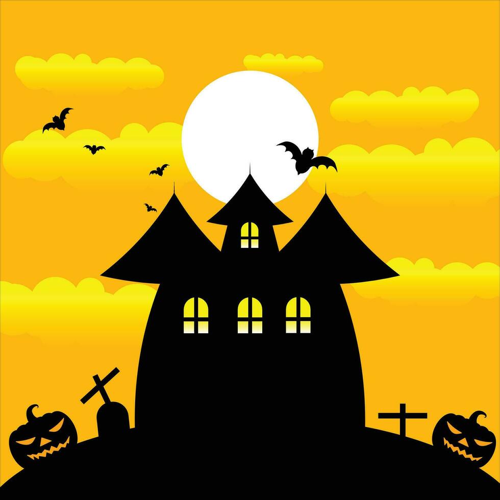 vector halloween festival haunted house witch devil pumpkin scary night Bats and Darkness of Halloween