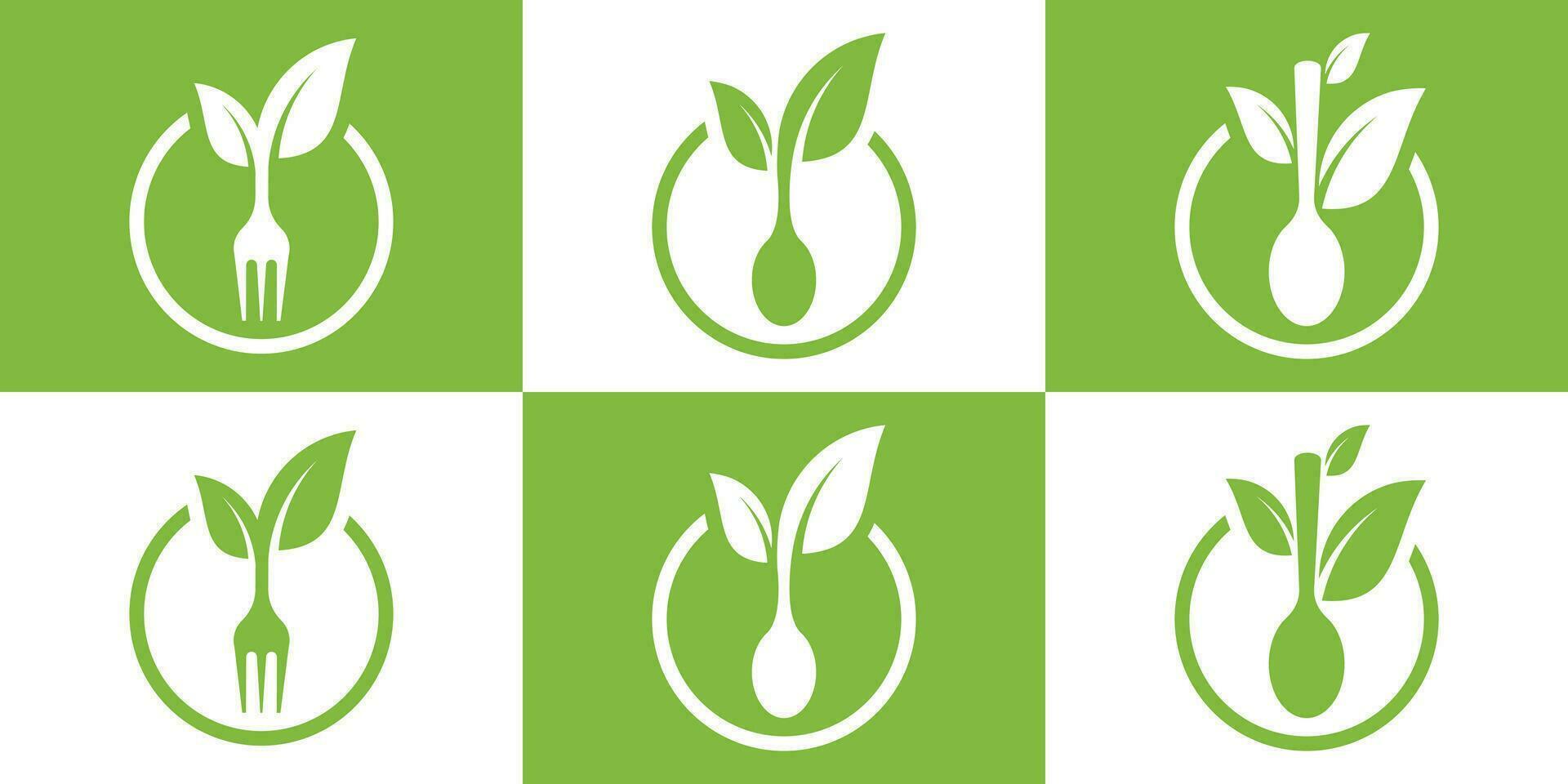 cuchara y hoja logo diseño natural comida icono vector ilustración