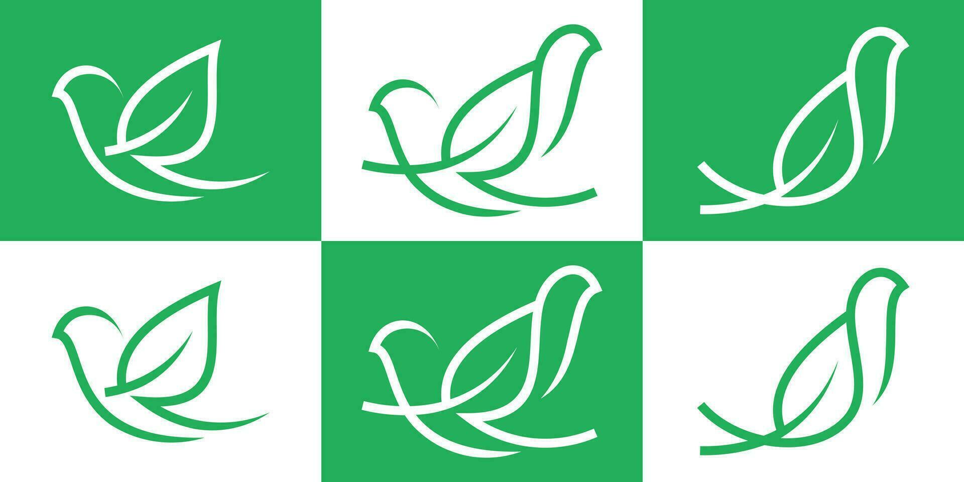 pájaro y hoja logo diseño línea icono vector ilustración