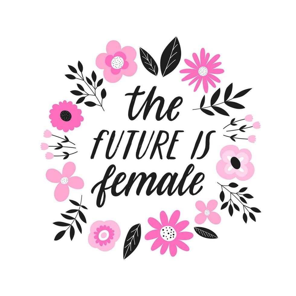 el futuro es femenino. - mano dibujado ilustración. feminismo citar letras hecho en vector. mujer motivacional eslogan. inscripción para t camisas, carteles, tarjetas vector