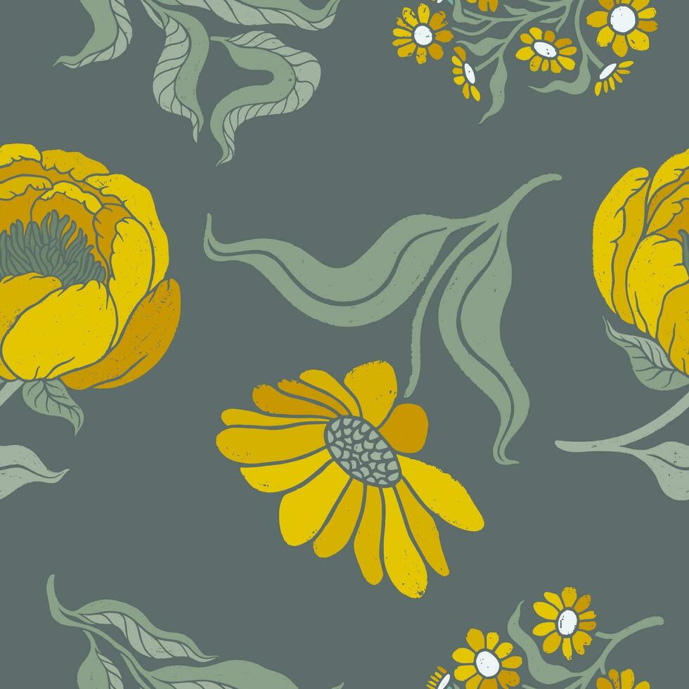 Seamless Peony Vintage pattern. Hand drawn vintage and retro textured background. vector