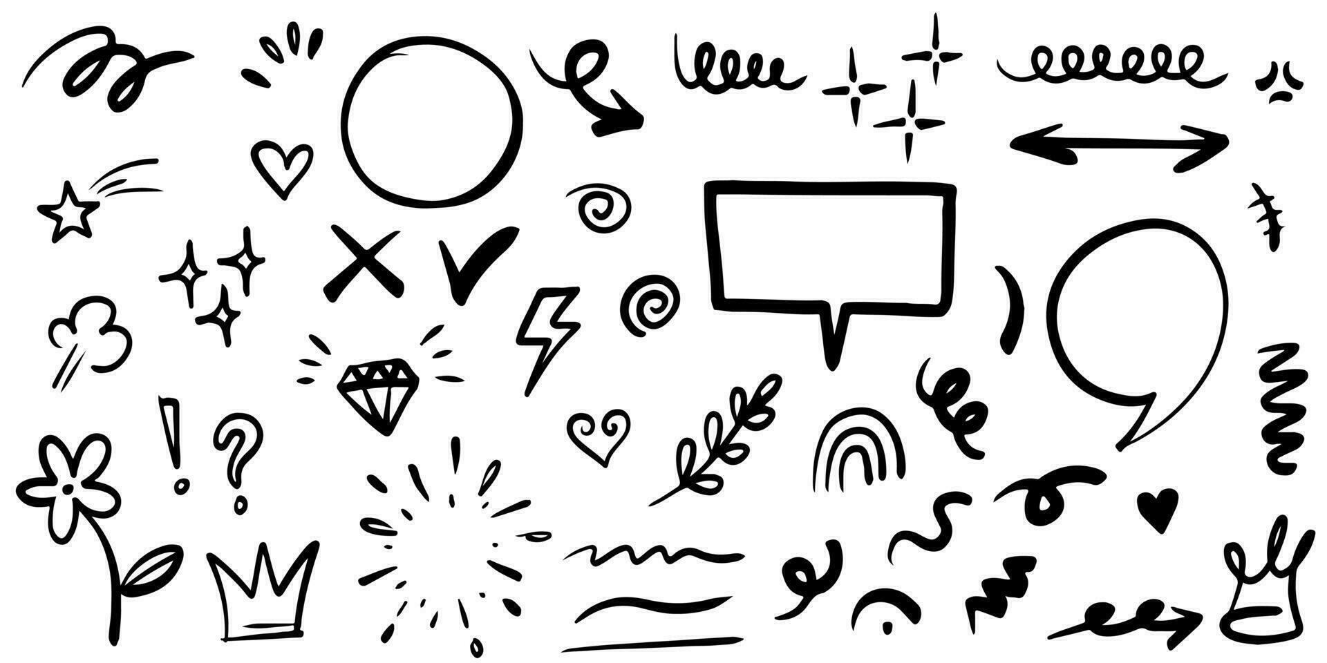 set of Hand drawn doodle elements for concept design isolated on white background. vector illustration.