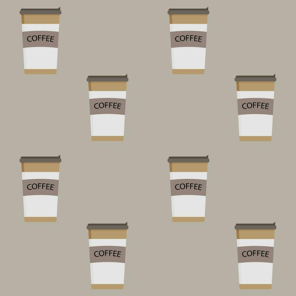 Take away pattern coffee cup seamless. Drink espresso and hot beverage, takeaway coffe latte. Vector illustration