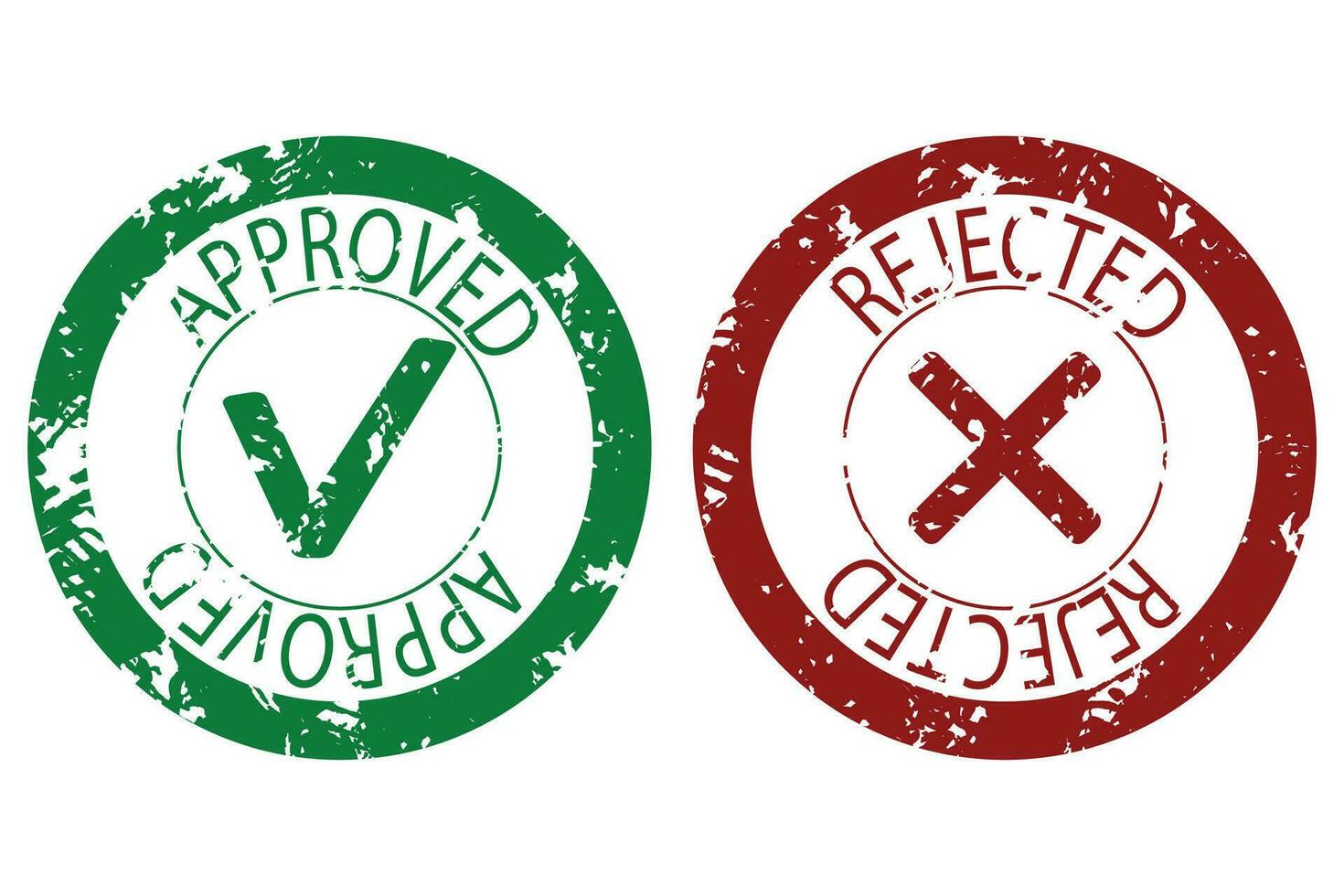 Approved and rejected stamp seal color. Vector imprint rubber label approval and denied illustration