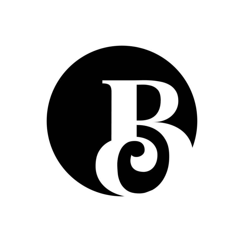 B typography monogram with black round. vector