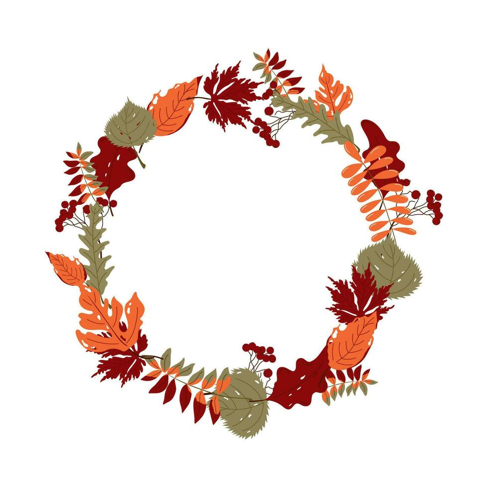 mano dibujado otoño hojas redondo marco. vector