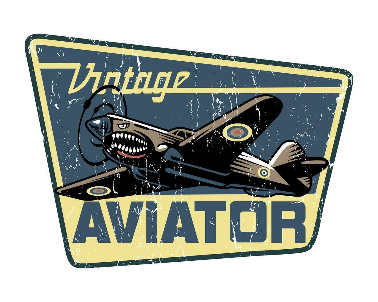 vector ilustración de emblema con antiguo combatiente avión.