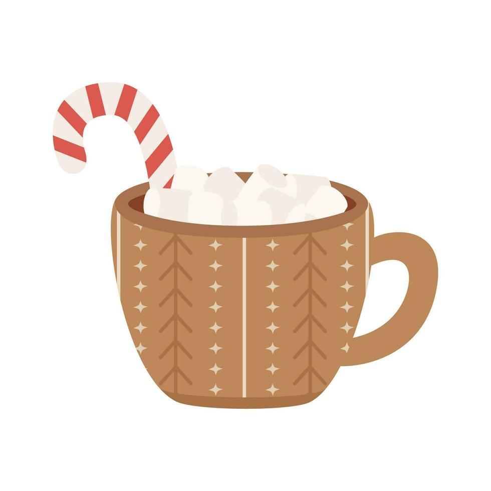 Cup with marshmallows and candy cane vector