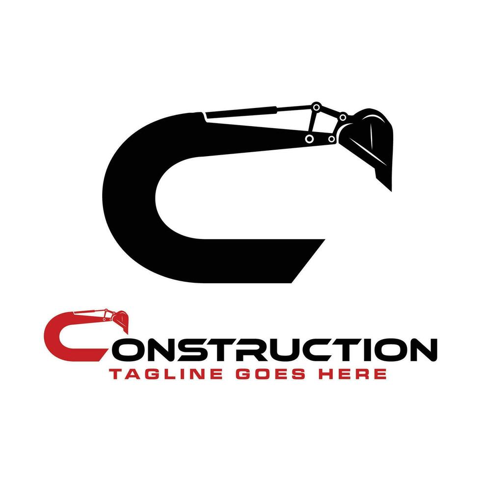 Construction logo template C, construction logo icon, construction excavator C vector