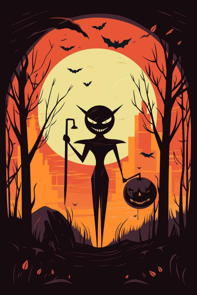 Halloween Flat Vector Illustration Greeting Card Design