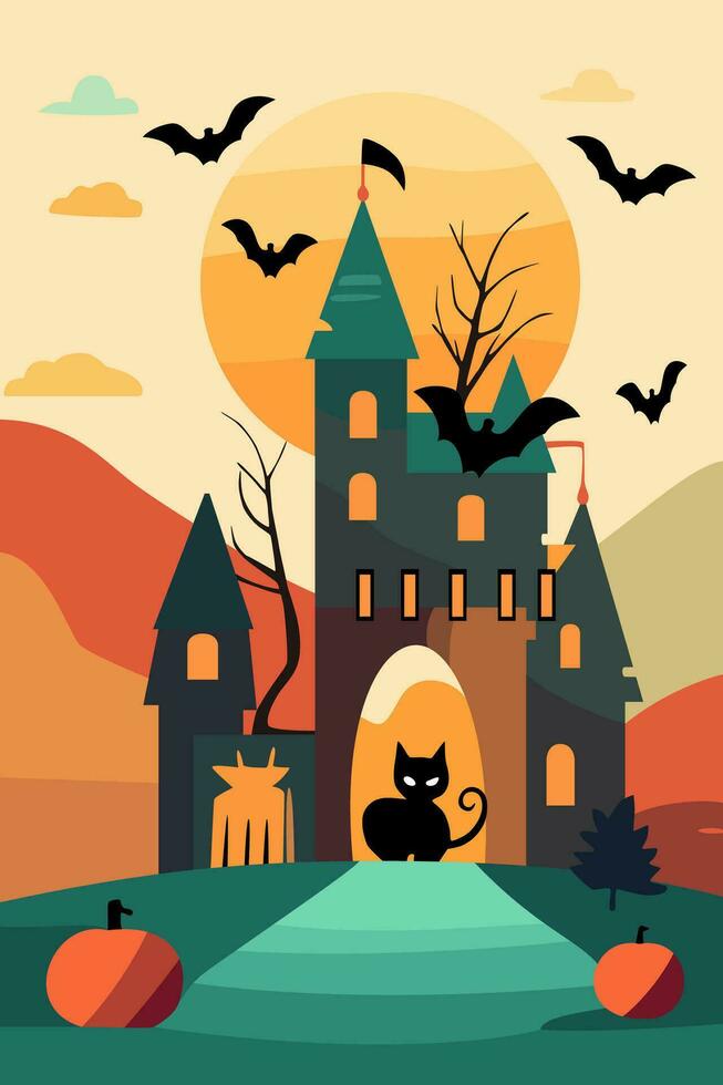 Halloween Flat Vector Illustration Greeting Card Design