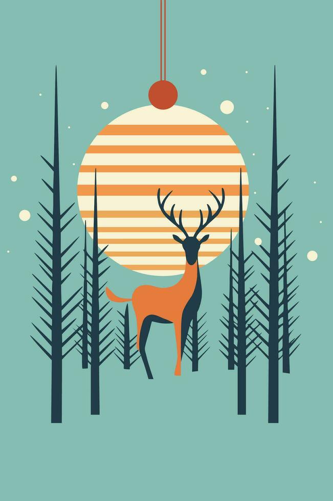 Christmas Winter Wonderland Flat Vector Greeting Card Illustration