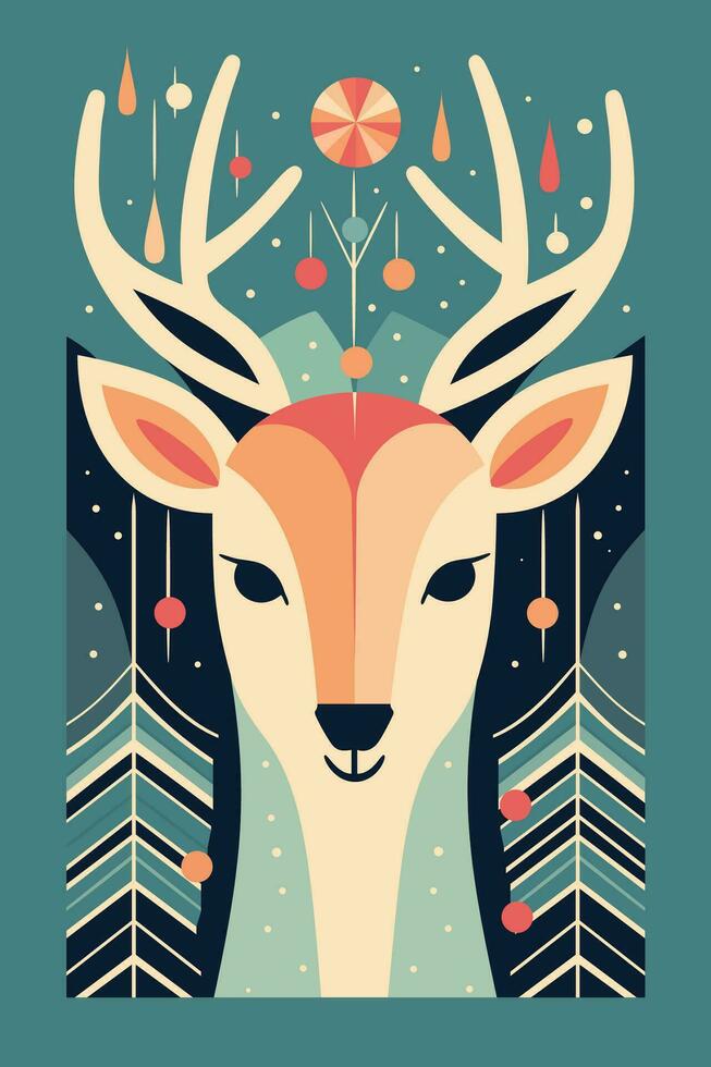 Christmas Winter Wonderland Flat Vector Greeting Card Illustration