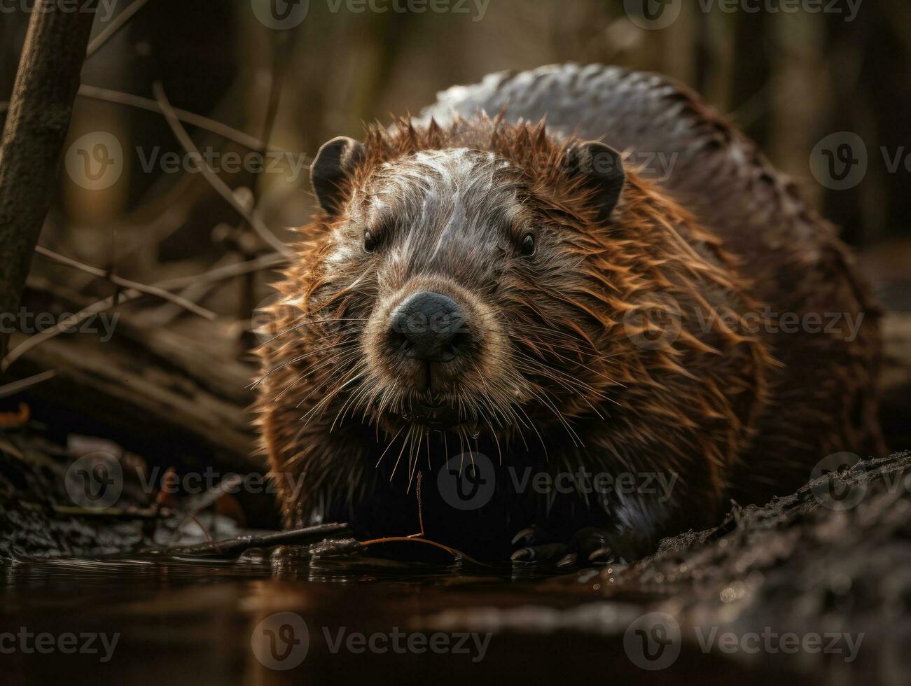 Beaver portrait created with Generative AI technology photo