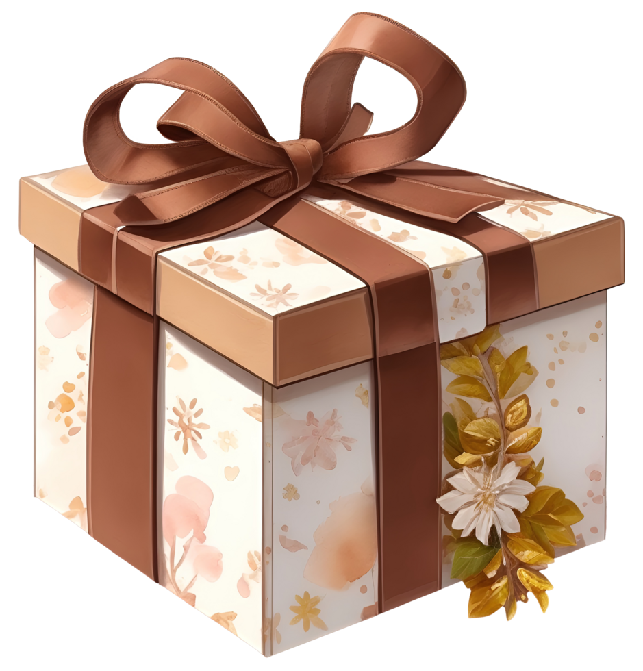 Gift box with bow and ribbon in watercolor style isolated. Ai Generative png