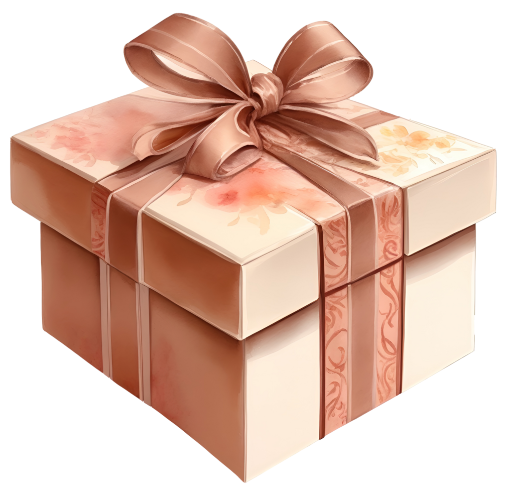 Gift box with bow and ribbon in watercolor style isolated. Ai Generative png