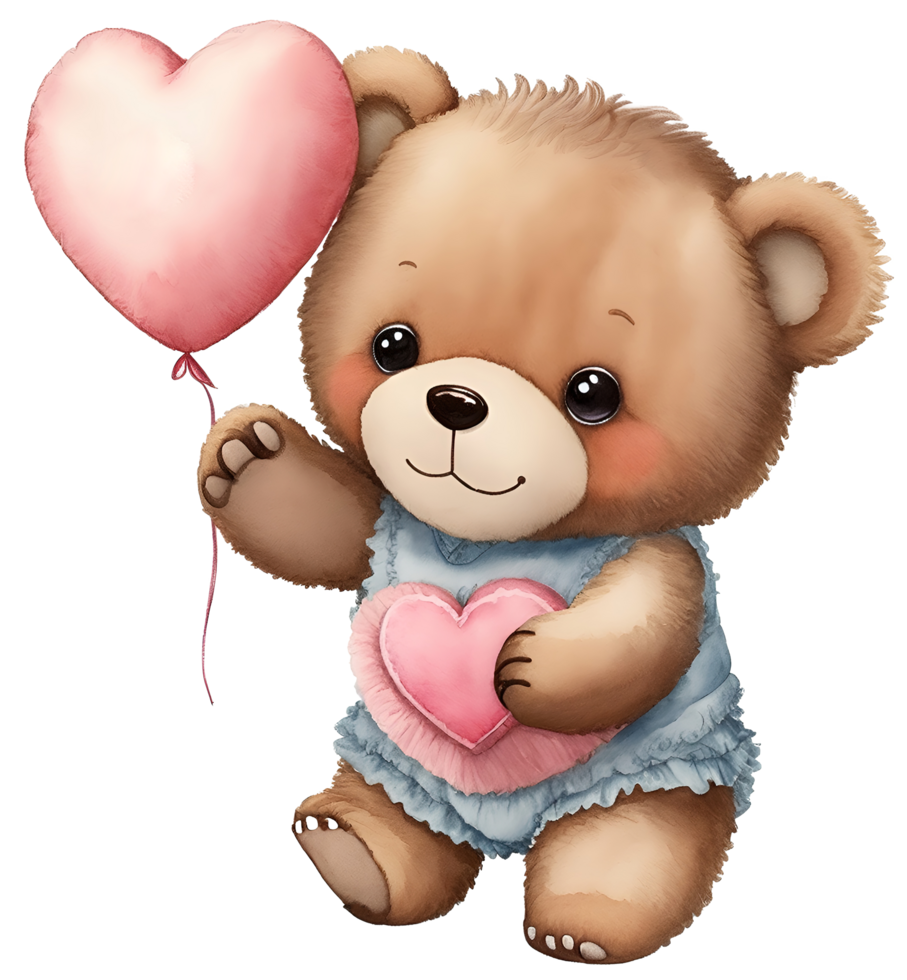 Cute teddy bear with heart in hand. AI Generative png