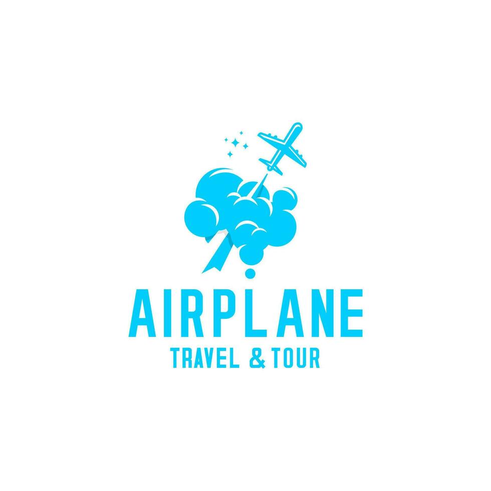 vector airplane flying through the clouds, travel or flight logo